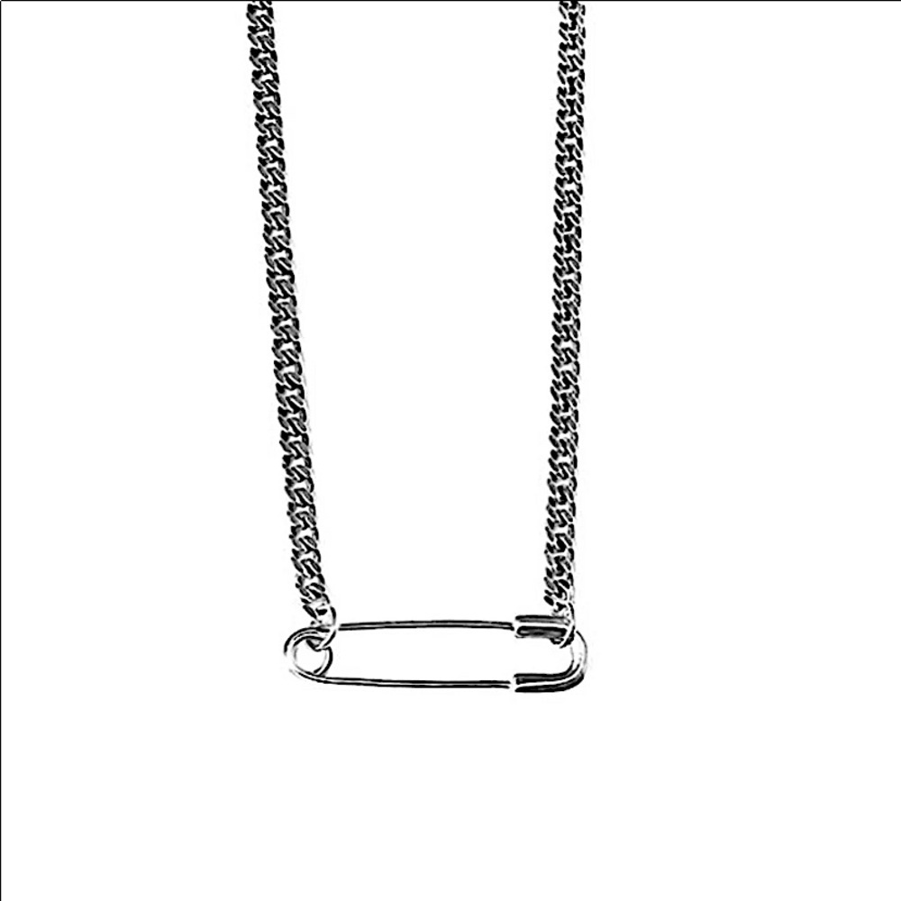 Safety Pin Sterling Silver Chain Link Minimalist Necklace - Picture 5 of 6
